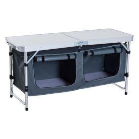 47" Aluminum Portable Camping Table, Folding Picnic Table with Handle & Storage, Silver
