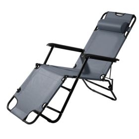 Portable Dual Purposes Extendable Folding Reclining Chair Grey (Option: Defaulttitle)