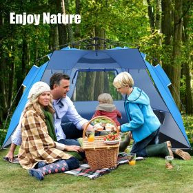 3-4 Person Easy Pop-Up Beach Tent UPF 50+ Portable Sun Shelter (Color: Blue)